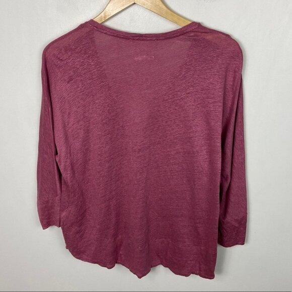 BA&SH 100% Linen Shirt Jexy Lady Pink V-Neck T-Shirt Elevated Basic Top Blouse 6 - Picture 14 of 14